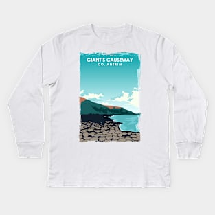 Giant's Causeway Northern Ireland Travel Poster Kids Long Sleeve T-Shirt